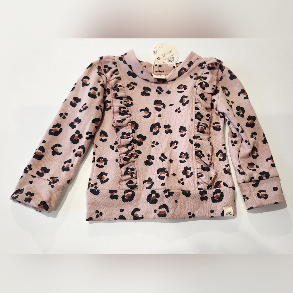 New Lulu & Roo Sweatshirt Toddler Girls 2T Blush Dusty Pink Leopard Ruffle USA